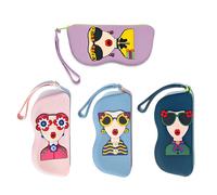 TAIZER 4 pezzi Porta Occhiali,Custodia Occhiali da Sole,Custodia Occhiali Morbida,Elegante e Semplice, Silicone con Disegno a Fumetti Custodia Portatile per Occhiali da Viaggio