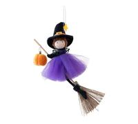 TAIZhiChen Decorazione da appendere a forma di strega di Halloween, decorazione per la casa, ragazza con scopa, per interni/esterni, Viola