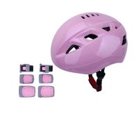 TAIZhiChen Set di Casco e Protezioni Imbottito Casco con Ginocchiere e Gomitiere Sicuro Set Protezioni con Ginocchiere per Principianti , 亮粉色头盔+粉灰海龟护具 , M码【75-120斤】