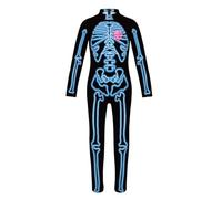 TAIZhiChen Tuta Scheletro Fluorescente Si Illumina Al Buio Costume Scheletro Fluorescente per Bambini, Nero Con Scheletro Blu, L