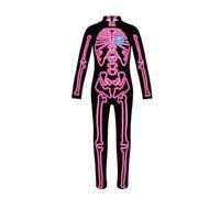 TAIZhiChen Tuta Scheletro Fluorescente Si Illumina Al Buio Costume Scheletro Fluorescente per Bambini, Nero Con Scheletro Rosa, L