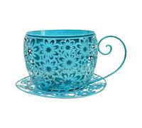 TAIZhiChen Vaso per Piante a Forma di Tazza da tè, Centrotavola con Tazza da tè Intagliata E Cava, Decorativo per Matrimoni, Compleanni Ed Estate, Blu