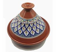 Tajine Pentola in Terracotta Decorata, Piatto Etnico Marocchino Tunisino, Diametro 32 cm