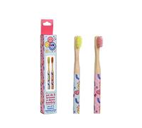 TAKE CARE - Smiley, Set di 2 spazzolini da denti per bambini in bambù, cura dentale, igiene dentale, bambini, Junior, 14,5 cm