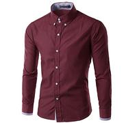 Take Idea Camicia business da uomo, tinta unita, con bottoni a pressione, vestibilità normale, per il tempo libero, con colletto alto, camicia funzionale, Vino, L