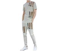 Take Idea Tuta da uomo per il tempo libero, alla moda, con strisce verticali, vestibilità normale, pantaloni da jogging con coulisse, pantaloni traspiranti, in materiale elasticizzato, comoda tuta da