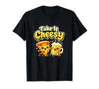 Take It Cheesy Kawaii Pizza e Beer Chibi Graphic Maglietta