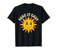 Take It Easy Retro Sun Face Groovy Anni '70 Estate Positivo Relax Maglietta