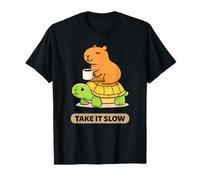 Take It Slow | Carino Capibara su Tartaruga con caffè Maglietta