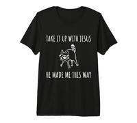 Take It Up with Jesus He Made Me This Way Funny Vintage Cat Maglietta Premium