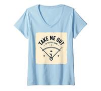 Take Me out to The Ball Gioco Retro Baseball Maglietta con Collo a V, Donna, Celeste, XL