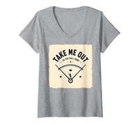 Take Me out to The Ball Gioco Retro Baseball Maglietta con Collo a V, Donna, Grigio Melange, S