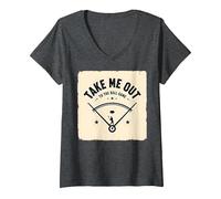 Take Me out to The Ball Gioco Retro Baseball Maglietta con Collo a V, Donna, Grigio Scuro, L