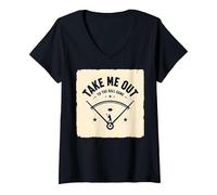 Take Me out to The Ball Gioco Retro Baseball Maglietta con Collo a V, Donna, Nero, XXL