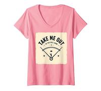 Take Me out to The Ball Gioco Retro Baseball Maglietta con Collo a V, Donna, Rosa, S