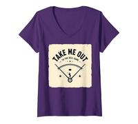 Take Me out to The Ball Gioco Retro Baseball Maglietta con Collo a V, Donna, Viola, M