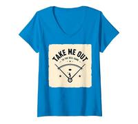 Take Me out to The Ball Gioco Retro Baseball Maglietta con Collo a V, Donna, Zaffiro, M