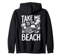 Take Me To The Beach Palm Tree Surf Tramonto Retro Vacanza Felpa con Cappuccio