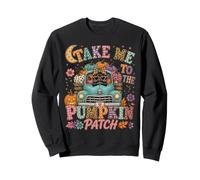 Take Me To The Pumpkin Patch Halloween Black Cat Fall Truck Felpa