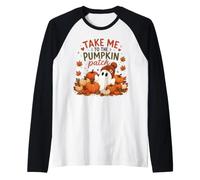 Take Me to The Pumpkin Patch - Simpatico Fantasma Decorativo per Halloween Maglia con Maniche Raglan
