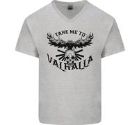 Take Me To Valhalla Viking Skull Odin Thor Uomo Scollo A V Cotone T-Shirt