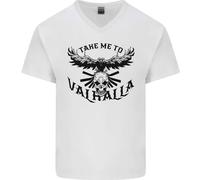 Take Me To Valhalla Viking Skull Odin Thor Uomo Scollo A V Cotone T-Shirt