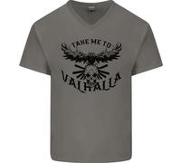 Take Me To Valhalla Viking Skull Odin Thor Uomo Scollo A V Cotone T-Shirt