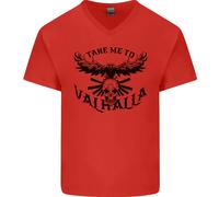 Take Me To Valhalla Viking Skull Odin Thor Uomo Scollo A V Cotone T-Shirt