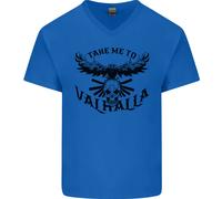 Take Me To Valhalla Viking Skull Odin Thor Uomo Scollo A V Cotone T-Shirt