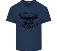 Take Me To Valhalla Viking Skull Odin Thor Uomo Scollo A V Cotone T-Shirt