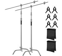 Takerers BS11 - Supporto fotografico a C con braccio, 100% acciaio inox, resistente, altezza massima 3,2 m/332,7 cm, confezione da 2, con braccio di supporto da 1,3 m/127 cm, 2 teste di presa, 2