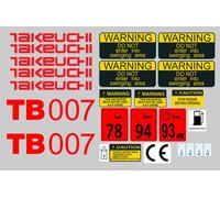 Takeuchi TB007 Mini Escavatore Decalcomania Set Con Attenzione Segni