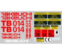 Takeuchi TB014 Mini Escavatore Decalcomania Set Con Attenzione Segni