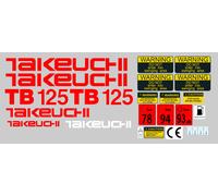 Takeuchi TB125 Mini Digger Decalcomania Set Con Attenzione Segni