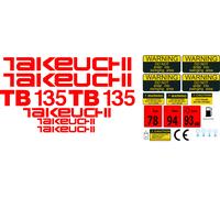 Takeuchi TB135 Mini Escavatore Decalcomania Set Con Attenzione Segni