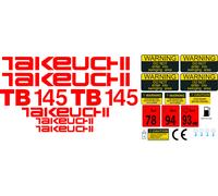 Takeuchi TB145 Mini Escavatore Decalcomania Set Con Attenzione Segni
