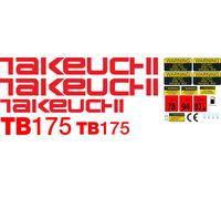 Takeuchi TB175 Mini Escavatore Decalcomania Set Con Attenzione Segni