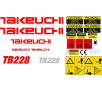 Takeuchi TB228 Mini Escavatore Decalcomania Set Con Attenzione Segni