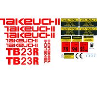 Takeuchi TB23R Mini Escavatore Decalcomania Set Con Attenzione Segni