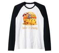 Takin' it Cheesy Mouse con Formaggio su Una Spiaggia Divertente Surf Gioco di Parole Maglia con Maniche Raglan