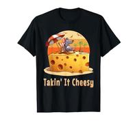 Takin' it Cheesy Mouse con Formaggio su Una Spiaggia Divertente Surf Gioco di Parole Maglietta con Stampa Grafica Economica