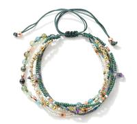 Takingup Bracciale Boho con Perline da Donna, Braccialetto con Cordino Intrecciato Regolabile con Perline di Riso Verde, cavigliera Bohémien impilabile Multistrato o Gioielli da Polso, Boho a Strati