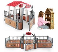 Takingup Cavallo Giocattolo per Ragazze 6-12, 2 Set Set da Gioco per Stalla, Gazebo in plastica e Modello di Recinzione, Giocattoli Immaginari e Creativi Accessori Educativi per il Gioco in Fattoria