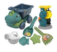 Takingup Dinosauri con Sabbia, Set Dinosauri da Spiaggia, 7 Pezzi con Sabbia con Camion, Clessidra, Pale e Stampi per Giochi all'Aperto per Bambini, per la Spiaggia