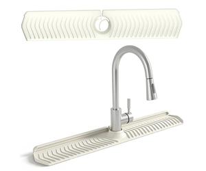 Takingup Paraspruzzi per lavello in Silicone, Tappetino per Rubinetto lavello Pieghevole Lungo 30 Pollici con paraspruzzi con Blocco Regolabile per Cucina Dietro Il Rubinetto, Beige