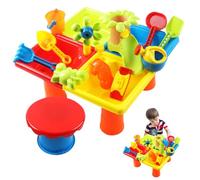 Takingup Set da 25 Pezzi Tavolo da Acqua per Bambini Tavolo sensoriale a 4 Scomparti Sabbia Quadrata con Sgabello per Spiaggia all'aperto, Acqua per Bambini