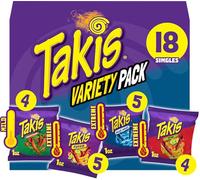 Takis Confezione da 18 pezzi da 28,3 g, patatine miste arrotolate aromatizzate assortite - (5) Fuego 1 oncia, (5) Blue Heat 1 oz, (4) Nitro 1 oz, (4) Fajitas croccanti da 1 oz