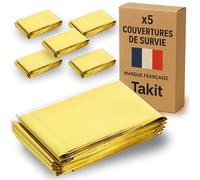 Takit Coperta di Emergenza x5 - Extra Large - 210 * 160CM - Impermeabile - Coperta Isotermica di Sopravvivenza Mylar per Il Campeggio, Escursionismo, Primo Soccorso - Oro e Grigio