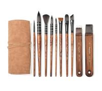 Taklon Set di pennelli artificiali per acquerello, acrilico, gouache, 8 testine con custodia da viaggio, colla di mais ecologica, 3000+ trattini testati (Pro/hobbista/principianti), 10 pezzi