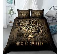 TAKOLI Copripiumino Matrimoniale Stampa Corvo Vichingo Set Biancheria da Letto 3D vichingo Nodo Celtico Copripiumino 260×240 con 2 Federe 50×80 in Microfibra Morbida 3 Pezzi con Cerniera